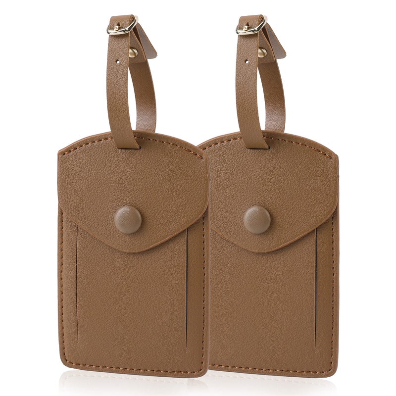 VANTOO Kevancho Leather Smart Luggage Tags for Men Women, Suitcase Labels Baggage Tote Bag Tag ID Tags with Full Back Privacy Cover for Carnival Cruise Ships, Travel Accessories Tags Set of 2 PCS (Tan) - Image 1